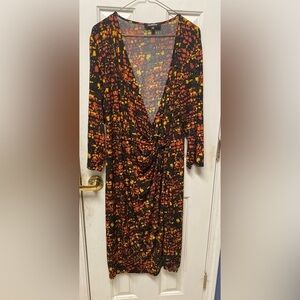 Glamour Pluys Size 18W Abstract Print Fall Colors Faux Wrap Dress 3/4 Sleeves
